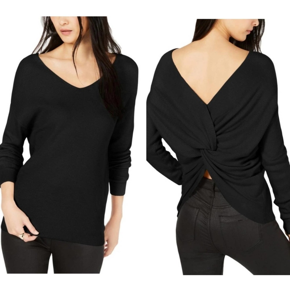 Bar III 2 Ways to Wear Twist Sweater in Black XS